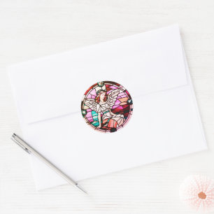 Christmas Angel Rood Glas in lood Raam Ronde Sticker