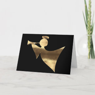 Christmas Angel spelen trompet zwart en goud Feestdagen Kaart