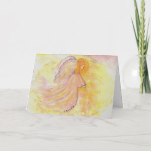 Christmas Angel Waterverf kunst Roze Feestdagen Kaart