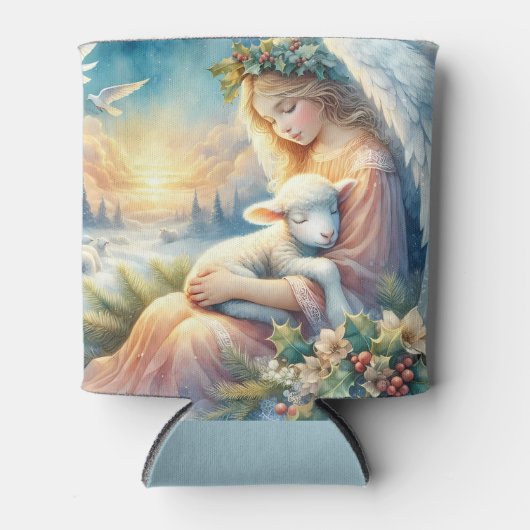 Christmas Angel with Lamb in Winter Peace Blikjeskoeler (Voorkant)