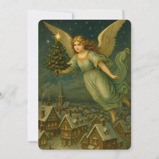 Christmas Angel With Tree Retro Victorian Era Feestdagenkaart (Voorkant)
