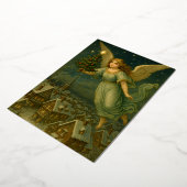 Christmas Angel With Tree Retro Victorian Era Folie Feestdagenkaart (Gedraaid)