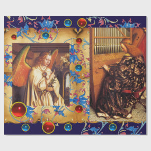 CHRISTMAS ANGELS, RED BLUE PARELTJES, FLORAL PARCH CADEAUPAPIER