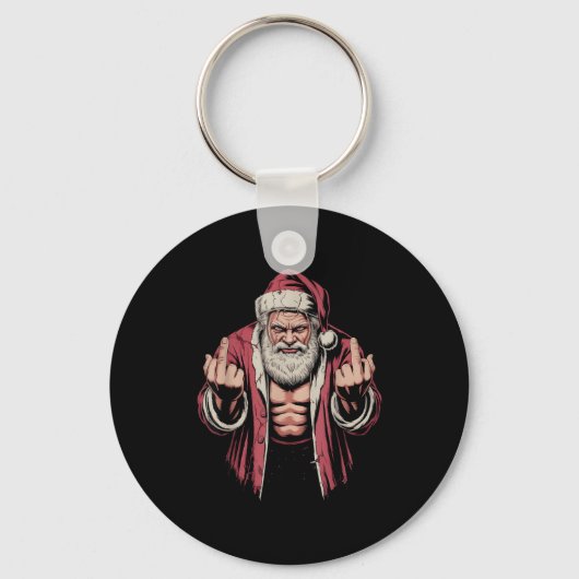 Christmas Angry Santa Middle Finger Sarcastic Xmas Sleutelhanger (Voorkant)