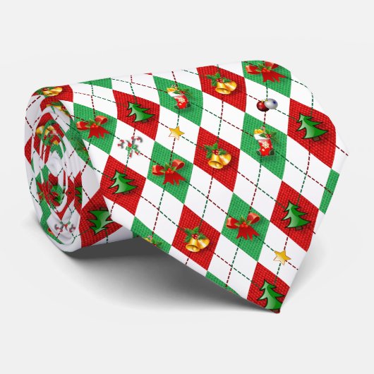 Christmas Argyle Diamond Pattern Stropdas (Opgerold)