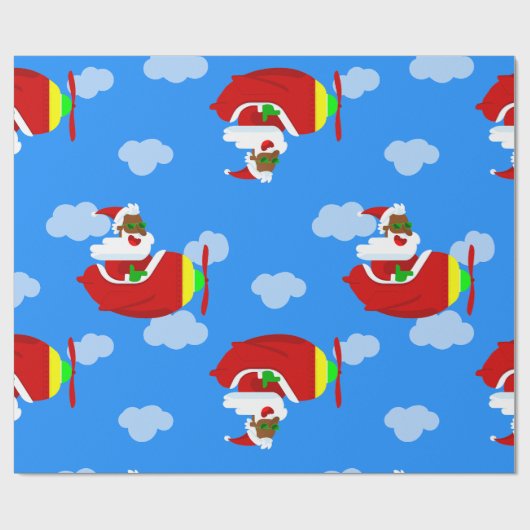 Christmas Aviator Vliegtuigpiloot Black Santa Clou Cadeaupapier (Vlak)