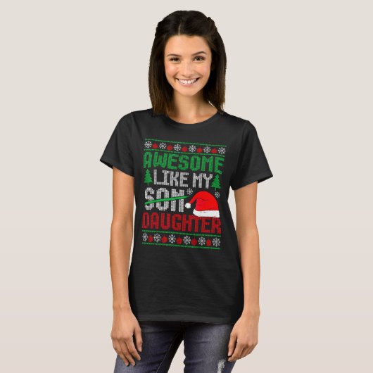Christmas Awesome Like My Daughter Santa Hat Ugly T-shirt (Voorkant volledig)