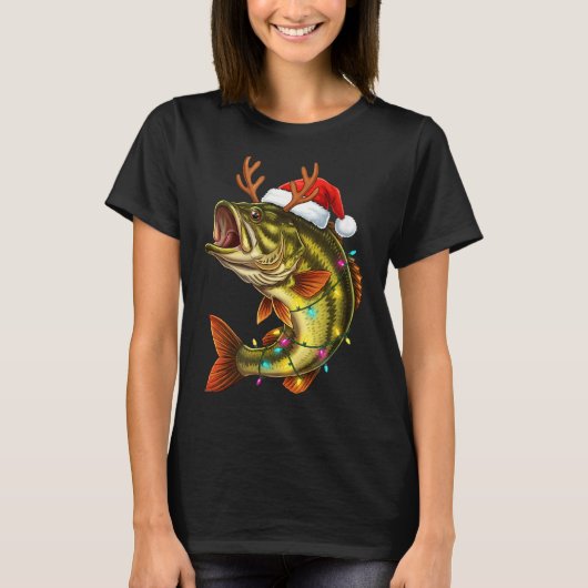 Christmas B Santa Hat With Lights Funny Fishing Xm T-shirt (Voorkant)