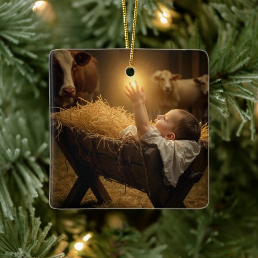 Christmas Baby Jesus In a Manger Keramisch Ornament (Boom)
