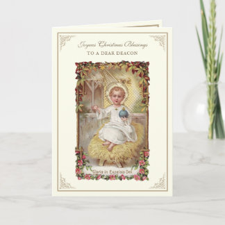 Christmas Baby Jesus Poinsettias Deacon Feestdagen Kaart