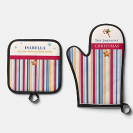 Christmas Baking – Blue, Red & Gold Stripes Ovenwant & Pannenlap Set