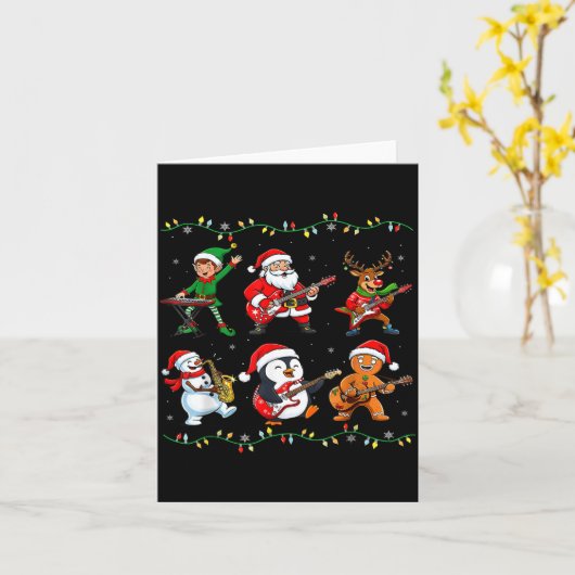 Christmas Band Santa Elf Reindeer Guitar Rock And Kaart (Gele Bloem)