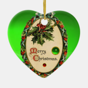 CHRISTMAS BANJO MET MISTLETOES EN HOLLY BERRIES KERAMISCH ORNAMENT