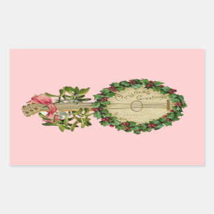 CHRISTMAS BANJO MET MISTLETOES EN HOLLY BERRIES RECHTHOEKIGE STICKER