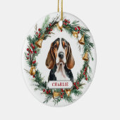 Christmas Basset Hound Ceramic Circle Ornament (Rechts)