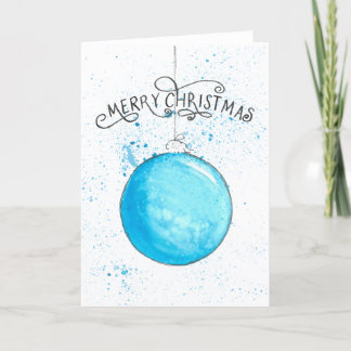 Christmas Bauble - Blue Splash Waterverf Feestdagen Kaart