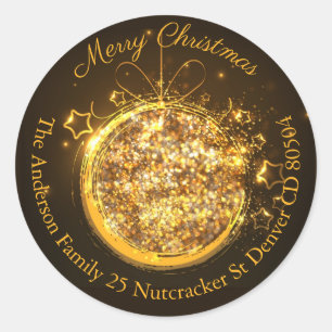 Christmas bauble gouden glitter adres ronde sticker