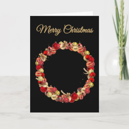 Christmas Bauble wreath with greeting black blank Kaart