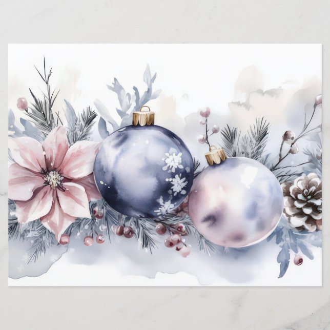 Christmas Baubles and Flowers Scrapbook Paper (Voorkant)