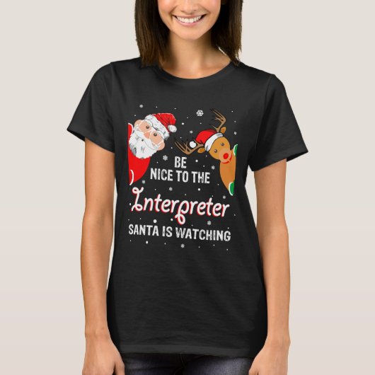 Christmas Be Nice To The Interpreter Santa Long Sl T-shirt (Voorkant)
