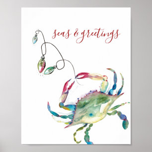 Christmas Beach House Waterverf Print