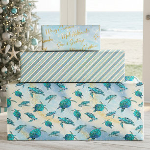Christmas Beach Zee Turtle Glitter Sparkle Inpakpapier Vel