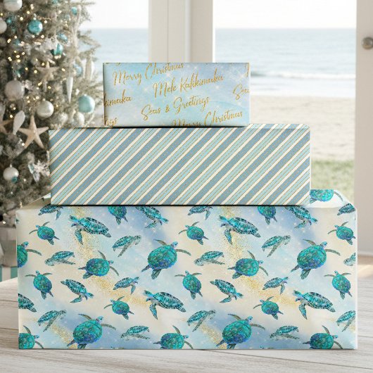 Christmas Beach Zee Turtle Glitter Sparkle Inpakpapier Vel