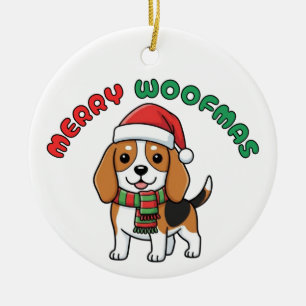 Christmas Beagle Ornament: Merry Woofmas Keramisch Ornament