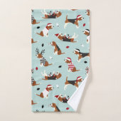 Christmas Beagles Blue Bath Towel Set (Serviette à main)