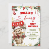 Christmas Bear Air Balloon First Birthday Kaart (Voorkant)
