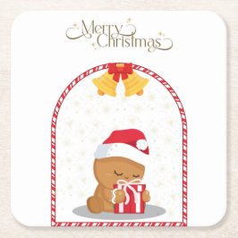 Christmas Bear Gift Coaster Vierkante Kartonnen Onderzetter