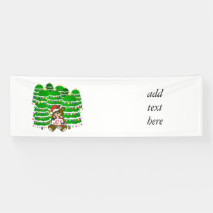 Christmas Bear with JOY Sign and ChristmasTrees Spandoek
