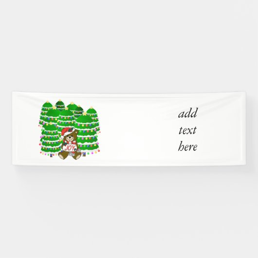 Christmas Bear with JOY Sign and ChristmasTrees Spandoek (Horizontaal)