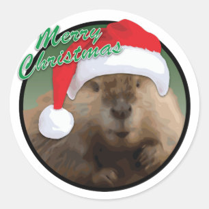 Christmas Beaver - Classic ronde Sticker, glanzend Sticker