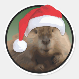 Christmas Beaver - Classic ronde Sticker, glanzend Sticker