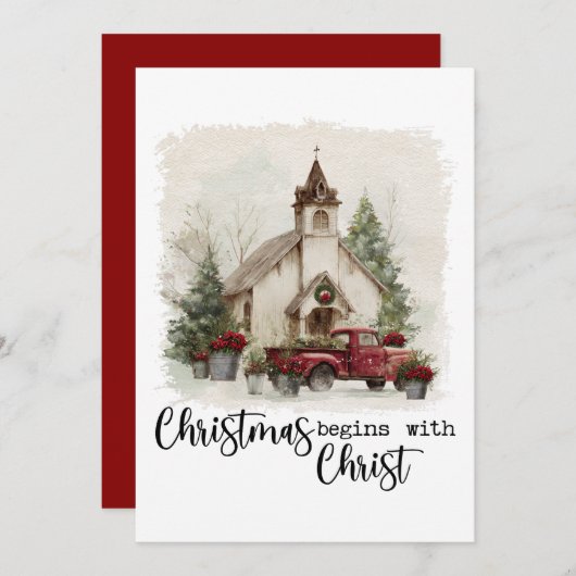 Christmas Begins With Christ Rustic Red Truck Feestdagenkaart (Voorkant / Achterkant)