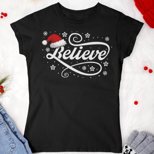 Christmas Believe Santa Claus - Santa Hat Zwart T-shirt