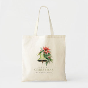 Christmas Bell Pine Poinsettia Foliage Waterverf Tote Bag