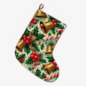 Christmas Bells holly candy canes art pattern Grote Kerstsok (Voorkant (Hangend))