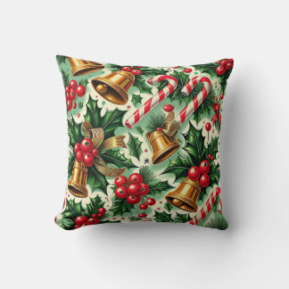 Christmas Bells holly candy canes art pattern Kussen