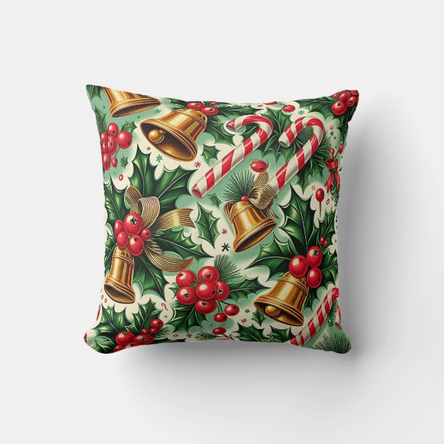 Christmas Bells holly candy canes art pattern Kussen (Voorkant)