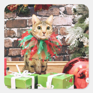 Christmas - Bengal Cat - Jack Vierkante Sticker