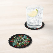 CHRISTMAS Berries Greenery Holiday Black Kartonnen Onderzetters (Insitu)
