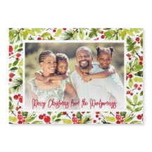 Christmas Berries & Greenery Photo Magnetic Cards