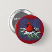 CHRISTMAS BIRD: CARDINAL: KUNST RONDE BUTTON 5,7 CM (Voorkant /achterkant)