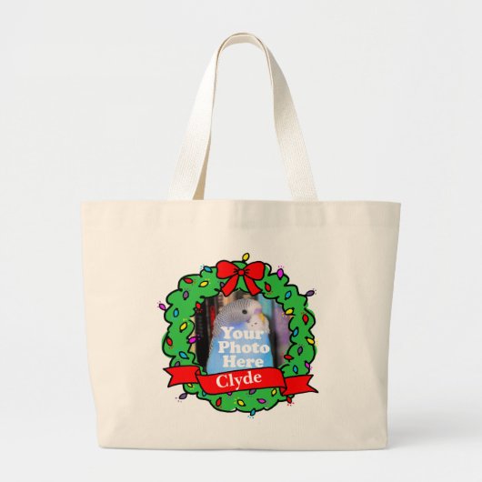 Christmas Bird Photo Wreath Grote Tote Bag (Voorkant)
