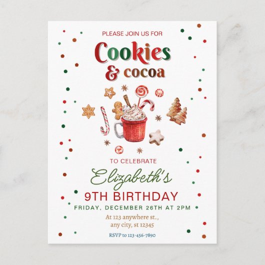 Christmas birthday cookies and cocoa Festive Briefkaart (Voorkant)
