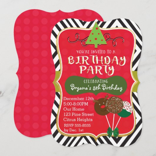 Christmas BIRTHDAY PARTY Cake poppen Uitnodigingen (Voorkant / Achterkant)