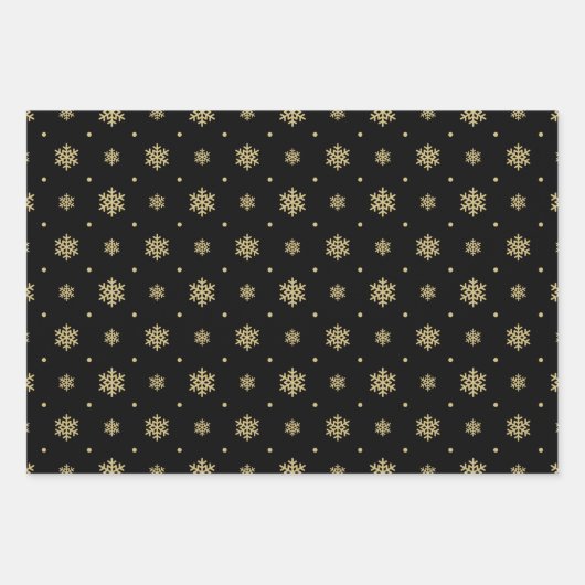 Christmas Black And Gold Snowflake Holly Pattern Inpakpapier Vel (Voorkant 3)