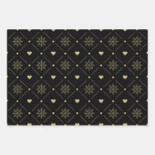 Christmas Black And Gold Snowflake Holly Pattern Inpakpapier Vel (Voorkant)